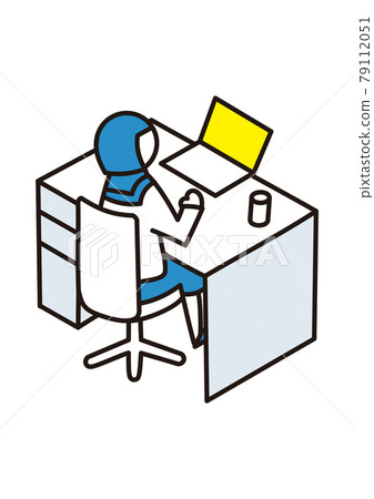 Uniform person looking at a laptop isometric 79112051