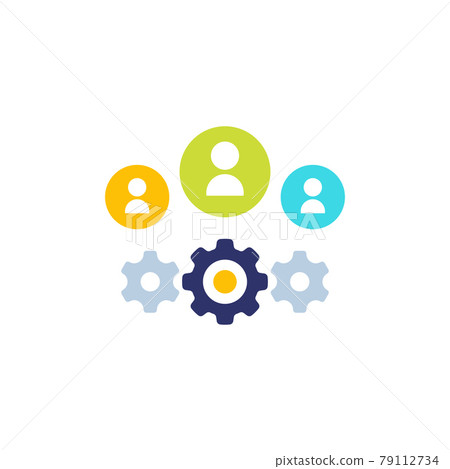 people and gears icon on white people and gears icon on white 79112734