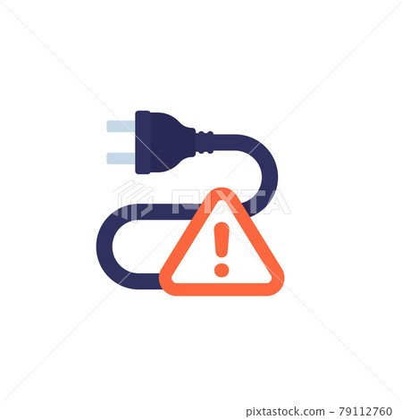 electric plug and warning sign icon on white 79112760