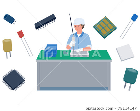 Vector illustration of a female worker manufacturing electronic components and devices Vector illustration of a female worker manufacturing electronic components and devices 79114147