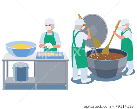 Vector illustration of cooking staff making lunch at the lunch center 79114152