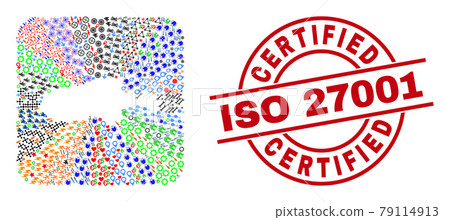 Certified Iso 27001 Stamp Seal and Kangaroo Island Map Hole Mosaic 79114913