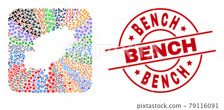 Bench Badge and Ibiza Island Map Stencil Mosaic 79116091