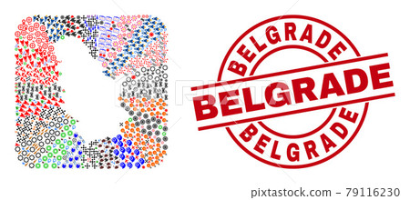 Belgrade Stamp and Serbia Map Inverted Mosaic 79116230