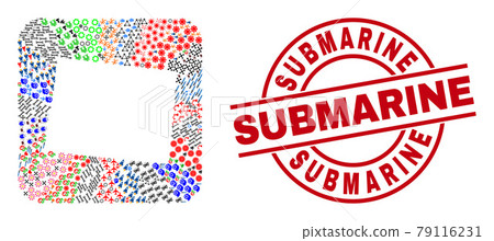 Submarine Stamp and Wyoming State Map Hole Mosaic 79116231