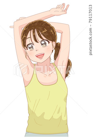 A woman who stretches refreshingly - Stock Illustration [79117013] - PIXTA