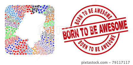 Born to Be Awesome Stamp Seal and Opole Voivodeship Map Hole Mosaic 79117117