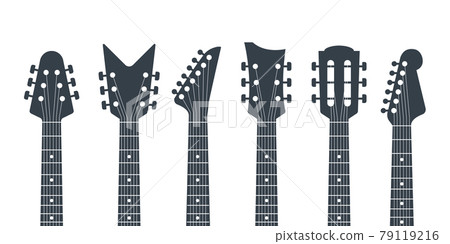 Guitars headstock vector electric neck abstract icon. Guitar head acoustic rock instrument logo icon Guitars headstock vector electric neck abstract icon. Guitar head acoustic rock instrument logo icon 79119216