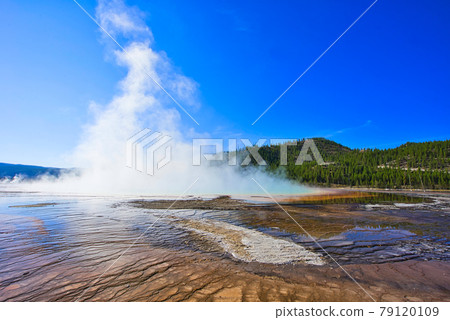 Old Faithful Geyser Eruption, Wonderful natural landscape. 79120109