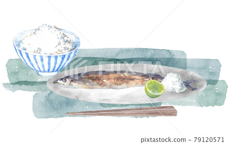 Set of saury and white rice 79120571