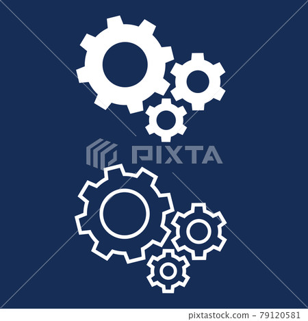 Filled icon with three meshed gears 79120581