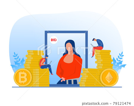 Non fungible token sell and buy art on market place illustration landing page for websites,blockchain concept vector Non fungible token sell and buy art on market place illustration landing page for websites,blockchain concept vector 79121474