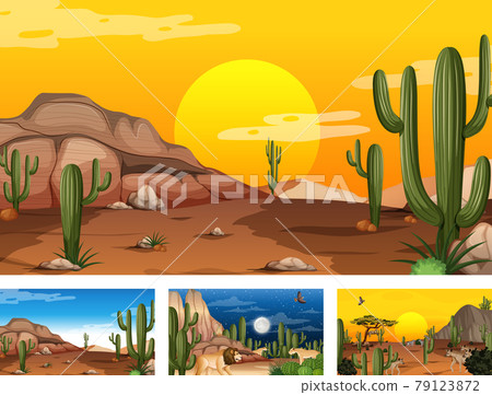 Different scenes with desert forest landscape with animals and plants 79123872