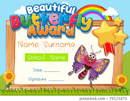 Certificate template with Beautiful Butterfly Award 79123873