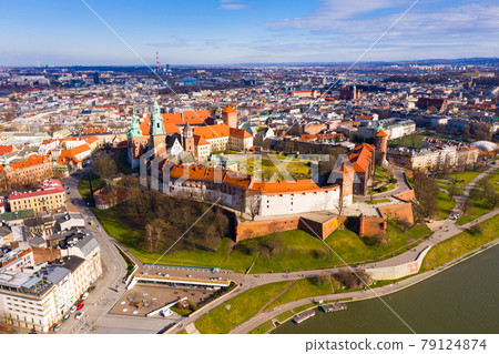 Aerial view on the medieval castle Wawel. Wawel city. Poland Aerial view on the medieval castle Wawel. Wawel city. Poland 79124874