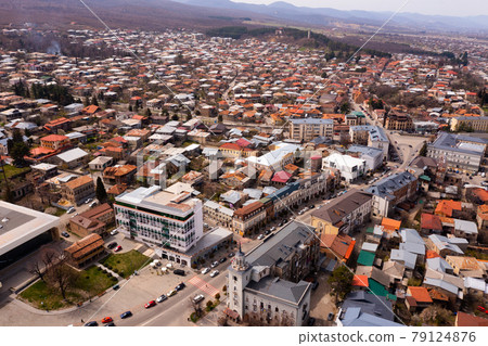 View from drone of central area of Telavi city View from drone of central area of Telavi city 79124876