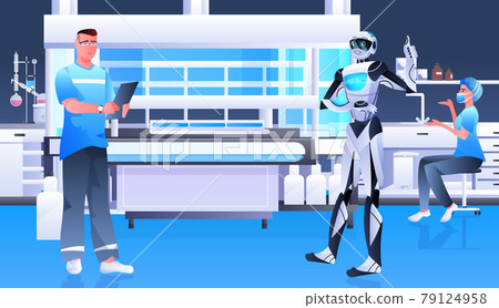 surgeon with robot assistant analyzing x-ray in clinic surgery room medicine healthcare artificial intelligence technology 79124958