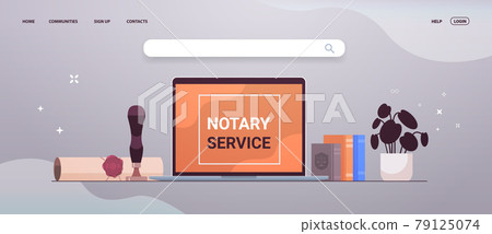 notary service banner with legacy stamp sealed document legal trust and public pen near laptop notary service banner with legacy stamp sealed document legal trust and public pen near laptop 79125074