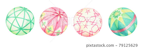 Temari set hand-painted colored pencil drawing Temari set hand-painted colored pencil drawing 79125629