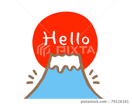 Cute Japanese Mt. Fuji and Hello characters / handwritten character illustrations 79126181