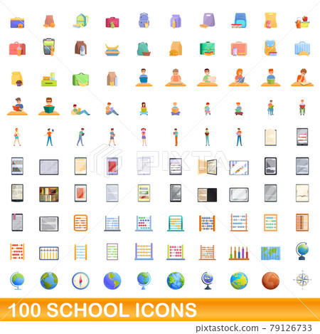 100 school icons set, cartoon style 79126733