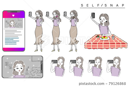 Illustration of a woman taking self-taking 79126868