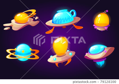 Ufo, alien space ships scrambled eggs, cup, plate 79128100