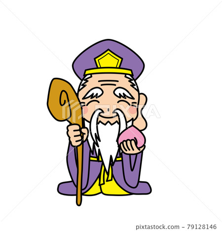 Illustration of a cute Jurojin white background Seven Lucky Gods clip art 79128146