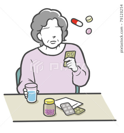 Middle-aged woman wondering which medicine to choose 79128254