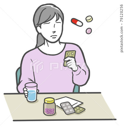 Young woman wondering which medicine to choose 79128256