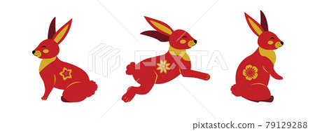 Set of rabbits in different poses Chinese style. Bunny on a white background banner. Vector illustration clip art Set of rabbits in different poses Chinese style. Bunny on a white background banner. Vector illustration clip art 79129288