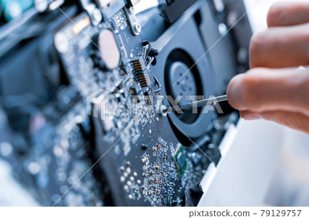 Computer service. Technology repair of pc electronic equipment. Technician engineer man do maintenance of hardware. Computer service. Technology repair of pc electronic equipment. Technician engineer man do maintenance of hardware. 79129757