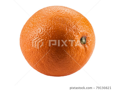 Ripe orange isolated on white background with copy space for text or images. Fruit with juicy flesh. Side view. Close-up shot. 79130821
