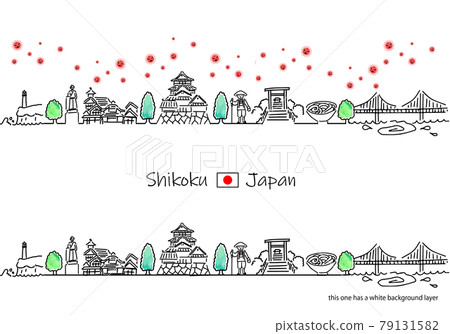 四國城市景觀和新型冠狀病毒線描集 79131582