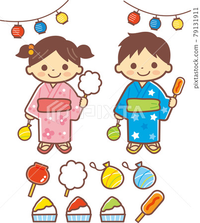 一個孩子在夏季節日的插圖_布朗與線 79131911