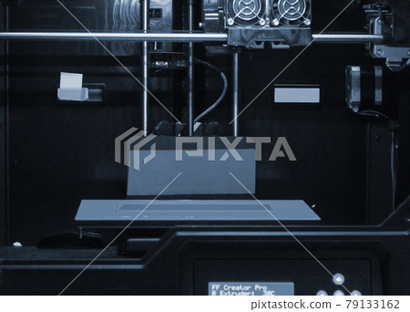 Empty 3d front printer inside. Blue backlight. Progressive modern 79133162