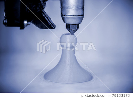 Modern 3D printer printing figure blue colors close-up Modern 3D printer printing figure blue colors close-up 79133173