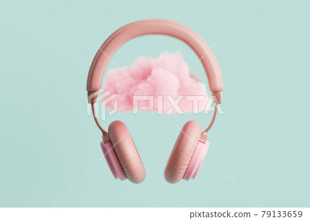 Pink headphoneswith cloud 3D illustration 79133659