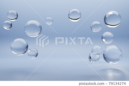 Water sea background with clear air bubbles spheres. Underwater texture with liquid balls or drops on blue aqua backdrop. Realistic 3d illustration surface for product advertising, mock up banner 79134274
