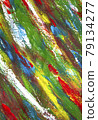 Many colorful bright colored paint lines drawn on canvas close-up. 79134277