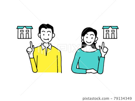 Couple pointing at the house Couple pointing at the house 79134349