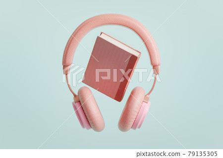 Pink headphones with book 3D illustration Pink headphones with book 3D illustration 79135305