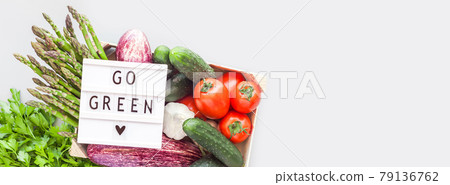 Fresh organic vegetables in wooden box Fresh organic vegetables in wooden box 79136762