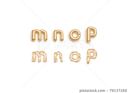 Inflated, deflated gold m n o p letters, balloon font 79137268