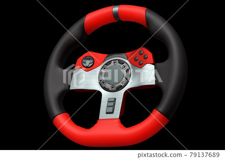 Realistic leather steering wheel isolated on a black background. 79137689