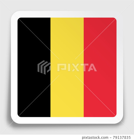 Belgium flag icon on paper square sticker with... - Stock Illustration ...