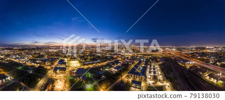 Panoramic aerial view on the city of Fort Worth during sunset with final afterglow and clear skies Panoramic aerial view on the city of Fort Worth during sunset with final afterglow and clear skies 79138030