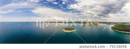 Panoramic drone picture of typical Croatian shore landscape taken near Rovinj Panoramic drone picture of typical Croatian shore landscape taken near Rovinj 79138056