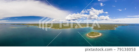 Panoramic drone picture of typical Croatian shore landscape taken near Rovinj Panoramic drone picture of typical Croatian shore landscape taken near Rovinj 79138058