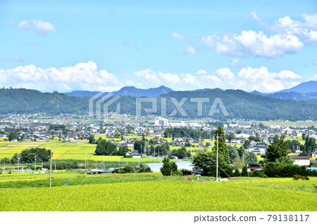 View toward Takasegawa Ohashi, Azumi Hospital, and Ikeda Town Hall (Matsukawa Village, Nagano Prefecture) [2019.9] 79138117